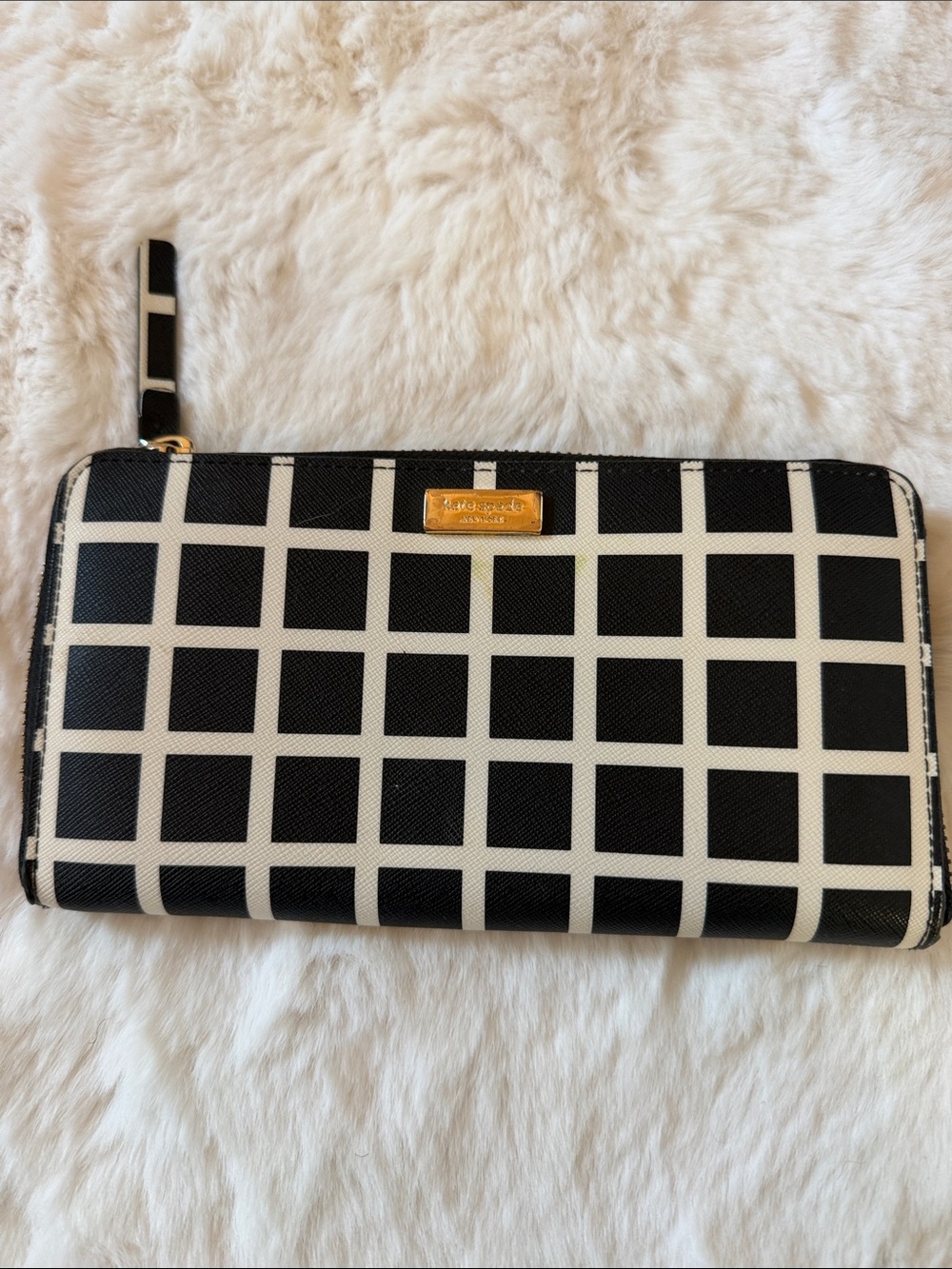 kate spade Black and White Grid Zip Around Wallet